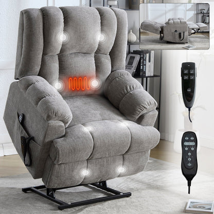 Dual Motor Heat Massage Infinite Position Up to 350 LBS Electric Power Lift Recliners with Power-Remote
