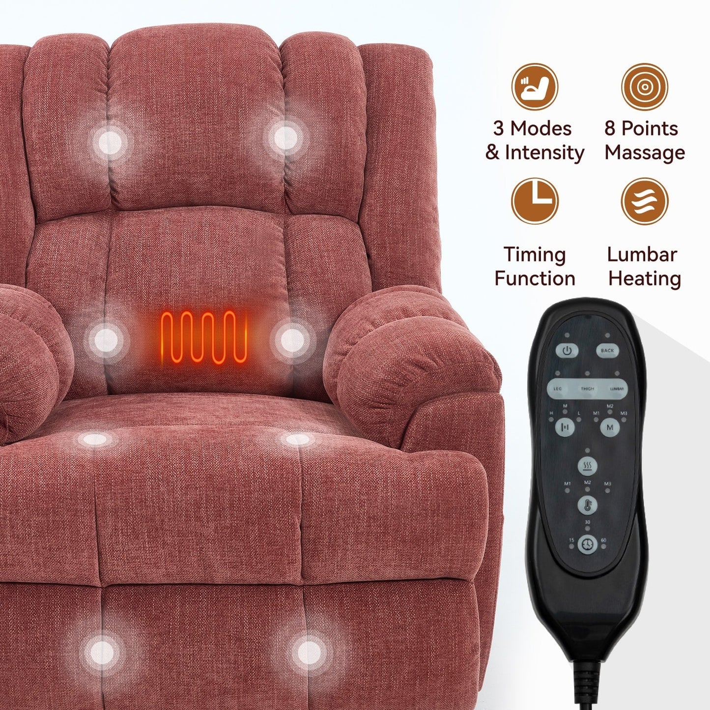 Dual Motor Heat Massage Power Lift Recliner Chair, Infinite Position