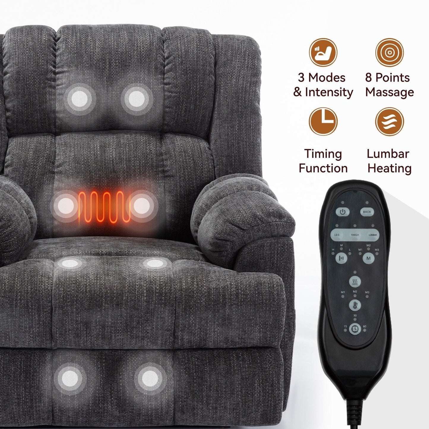 Dual Motor Heat Massage Power Lift Recliner Chair, Infinite Position