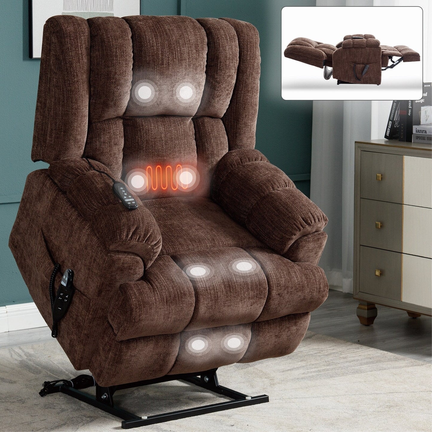 Dual Motor Heat Massage Power Lift Recliner Chair, Infinite Position