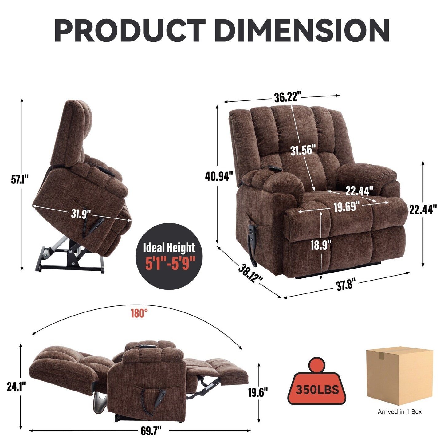 Dual Motor Heat Massage Power Lift Recliner Chair, Infinite Position