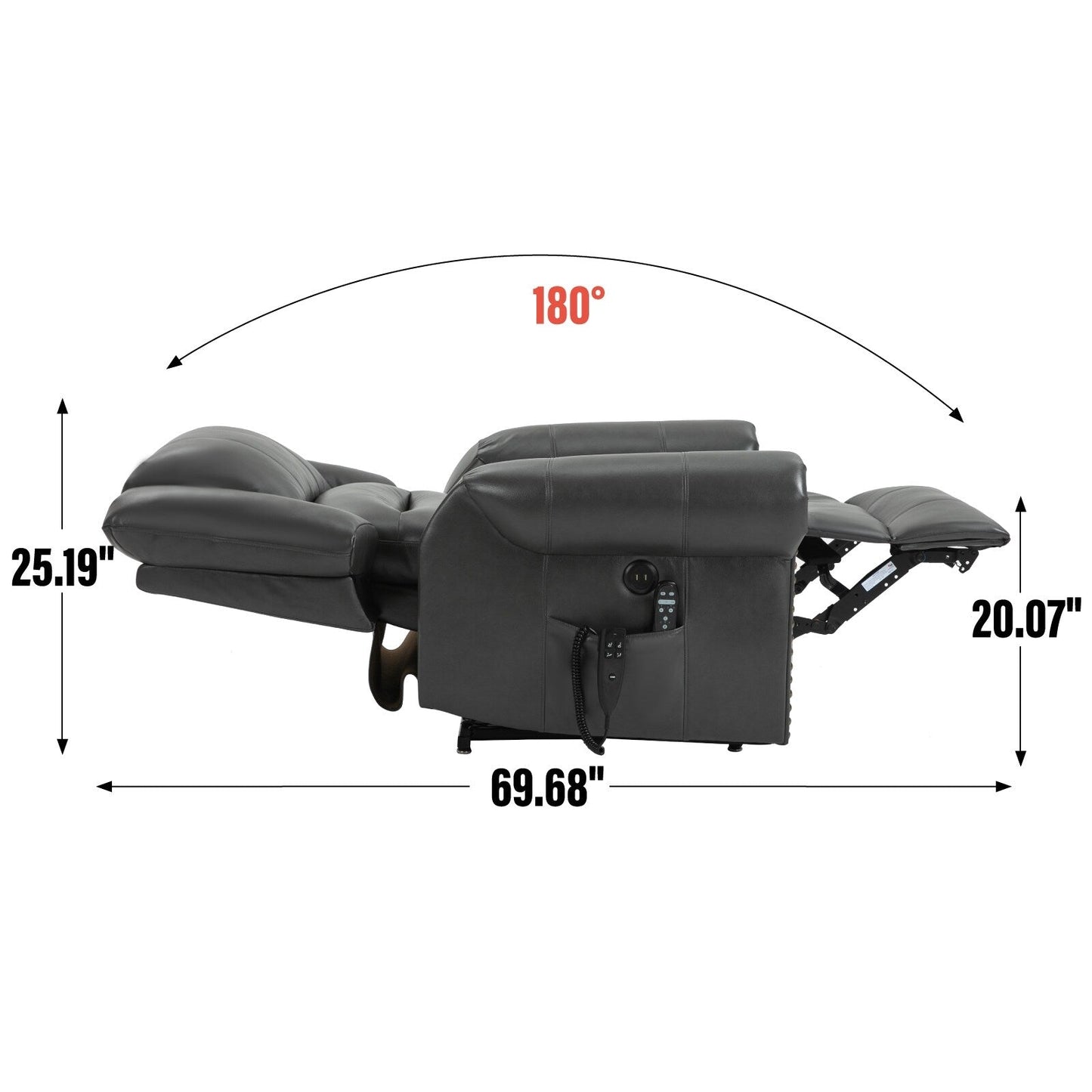 Dual Motor Infinite Position Power Lift Heat Massage Recliner Chair Heavy Duty Motion Mechanism with USB Ports and Side Pockets