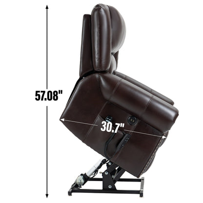 Dual Motor Infinite Position Power Lift Heat Massage Recliner Chair Heavy Duty Motion Mechanism with USB Ports and Side Pockets