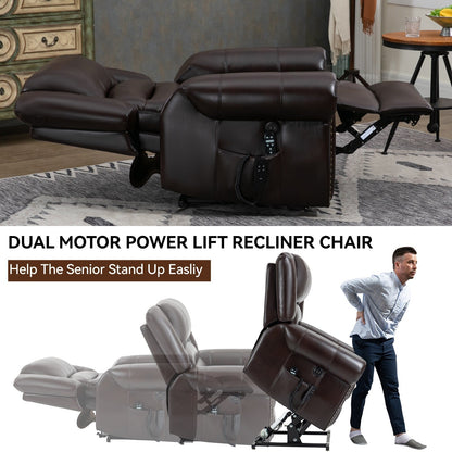 Dual Motor Infinite Position Power Lift Heat Massage Recliner Chair Heavy Duty Motion Mechanism with USB Ports and Side Pockets