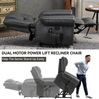 Dual Motor Infinite Position Power Lift Heat Massage Recliner Chair Heavy Duty Motion Mechanism with USB Ports and Side Pockets