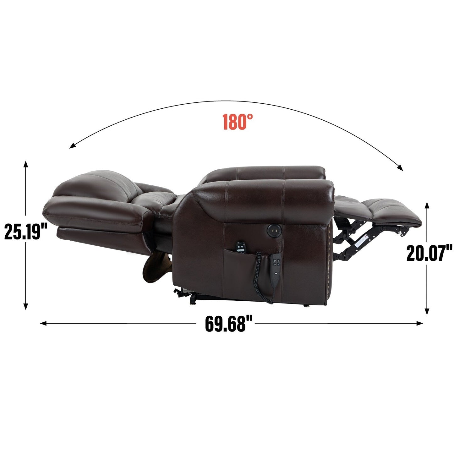 Dual Motor Infinite Position Power Lift Heat Massage Recliner Chair Heavy Duty Motion Mechanism with USB Ports and Side Pockets