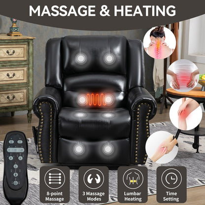 Dual Motor Infinite Position Power Lift Heat Massage Recliner Chair Heavy Duty Motion Mechanism with USB Ports and Side Pockets
