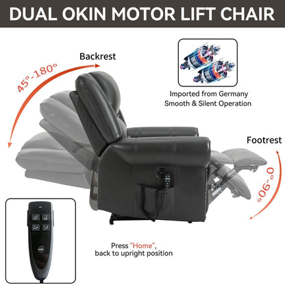 Dual Motor Infinite Position Power Lift Heat Massage Recliner Chair Heavy Duty Motion Mechanism with USB Ports and Side Pockets