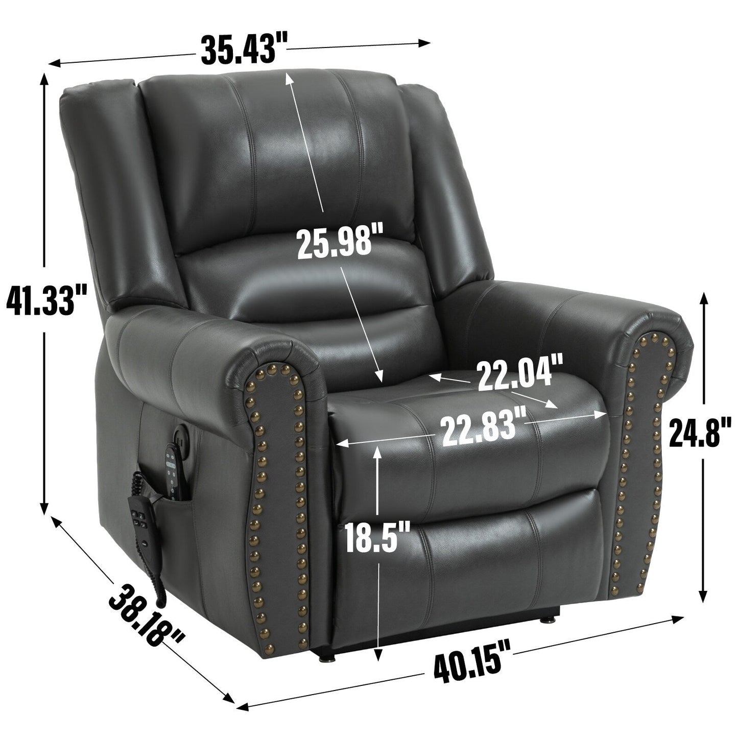 Dual Motor Infinite Position Power Lift Heat Massage Recliner Chair Heavy Duty Motion Mechanism with USB Ports and Side Pockets