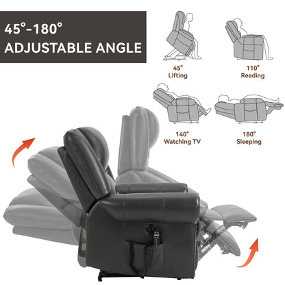 Dual Motor Infinite Position Power Lift Heat Massage Recliner Chair Heavy Duty Motion Mechanism with USB Ports and Side Pockets