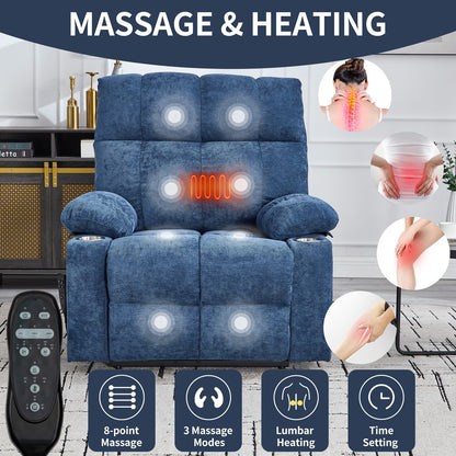 Dual Motor Infinite Position Power Lift Recliner Chair Heavy Duty Motion Mechanism with Massage and Heating, Dual Cup Holders