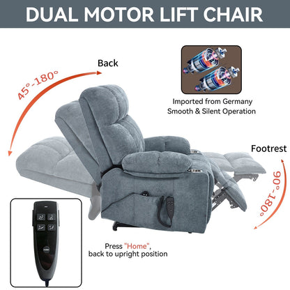 Dual Motor Infinite Position Power Lift Recliner Chair Heavy Duty Motion Mechanism with Massage and Heating, Dual Cup Holders