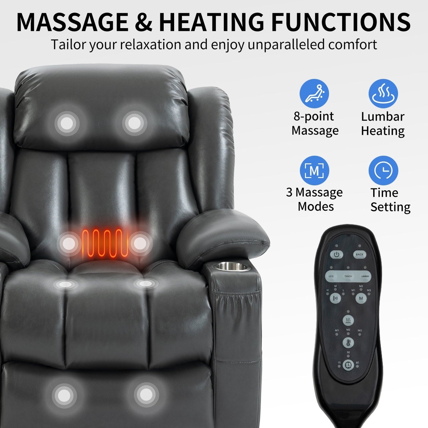 Dual Motor Infinite Position Power Lift Recliner Chair Heavy Duty Motion Mechanism with Massage and Lumbar Heating, Cup Holders