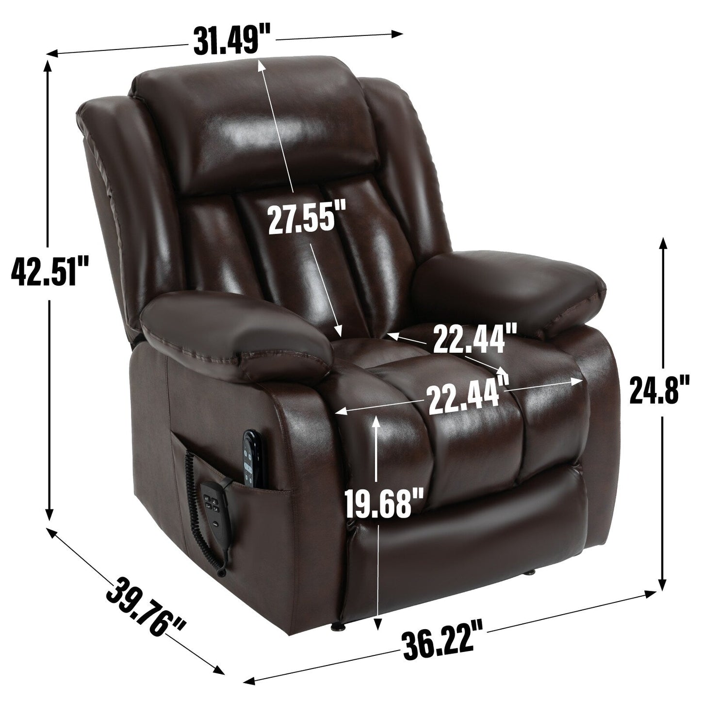 Dual Motor Infinite Position Power Lift Recliner Chair with 8 Point Vibration Massage and Lumbar Heating