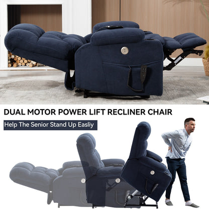 Dual Motor Infinite Position Power Lift Recliner Heavy Duty Motion Mechanism with Lumbar Heat, Cup Holders and Side Pockets