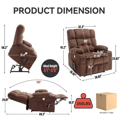 Dual Motor Infinite Position Power Lift Recliner Heavy Duty Motion Mechanism with Lumbar Heat, Cup Holders and Side Pockets