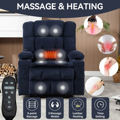 Dual Motor Infinite Position Power Lift Recliner Heavy Duty Motion Mechanism with Lumbar Heat, Cup Holders and Side Pockets
