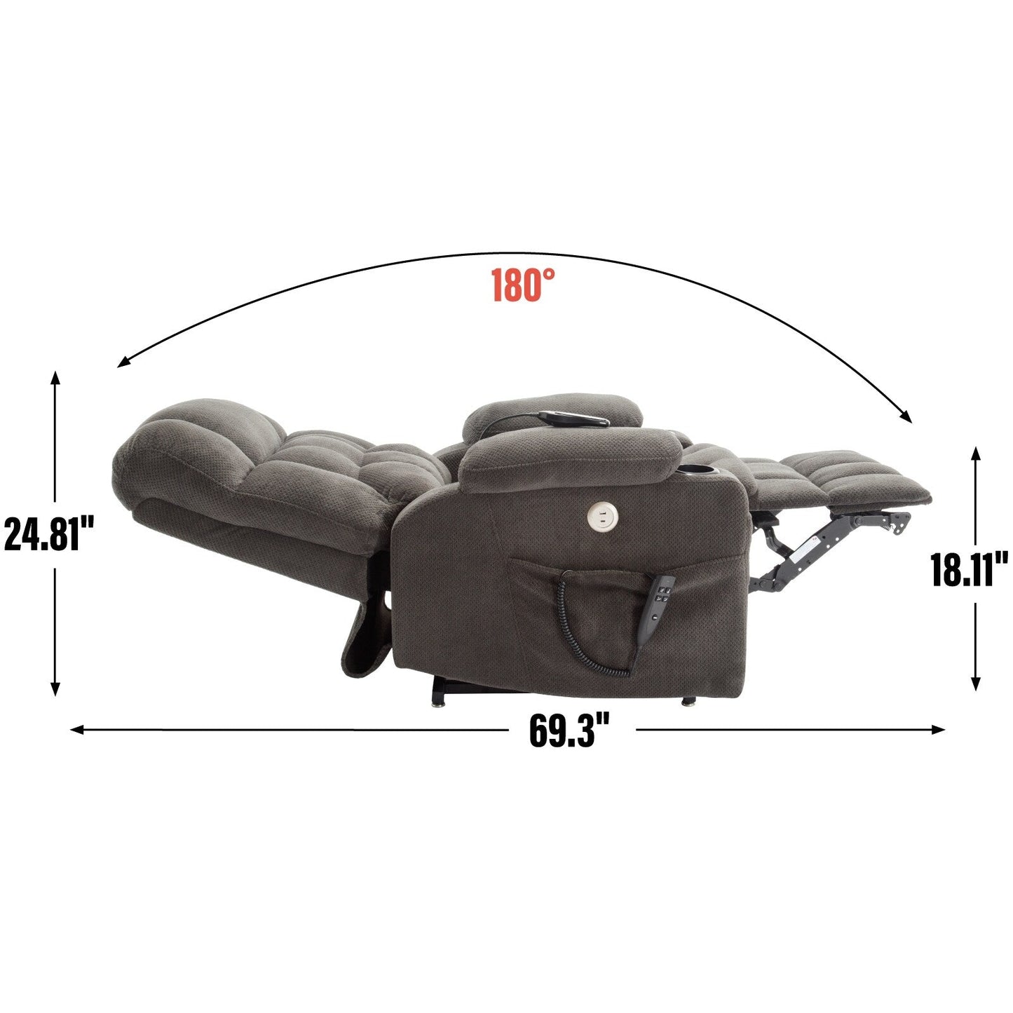 Dual Motor Infinite Position Power Lift Recliner Heavy Duty Motion Mechanism with Lumbar Heat, Cup Holders and Side Pockets