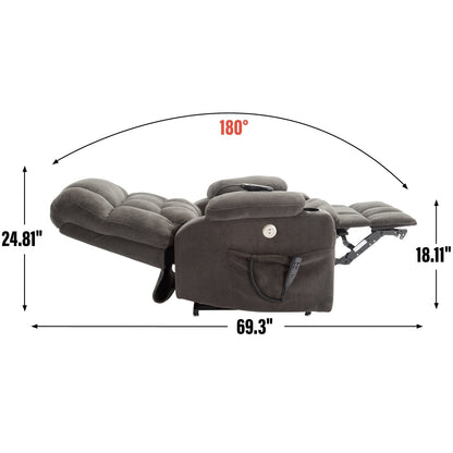 Dual Motor Infinite Position Power Lift Recliner Heavy Duty Motion Mechanism with Lumbar Heat, Cup Holders and Side Pockets