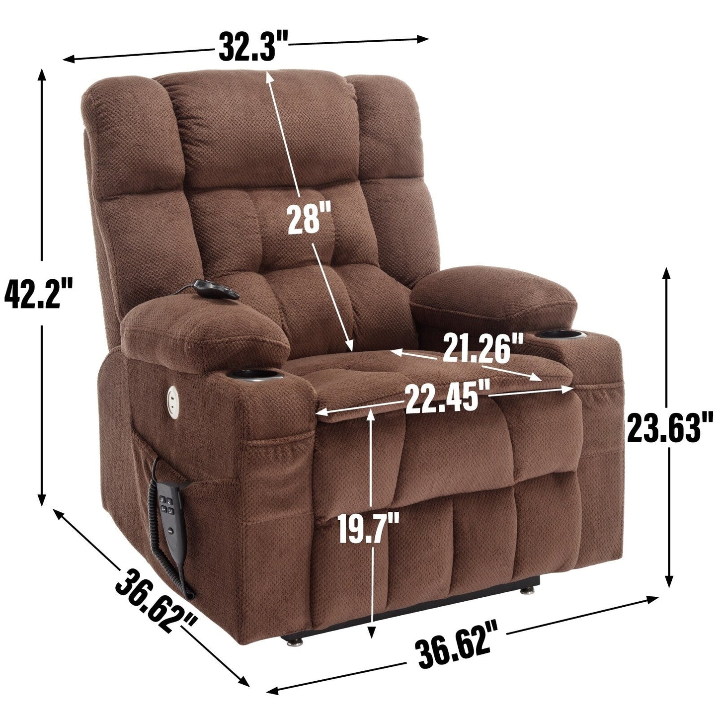 Dual Motor Infinite Position Power Lift Recliner Heavy Duty Motion Mechanism with Lumbar Heat, Cup Holders and Side Pockets