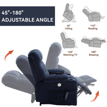 Dual Motor Infinite Position Power Lift Recliner Heavy Duty Motion Mechanism with Lumbar Heat, Cup Holders and Side Pockets