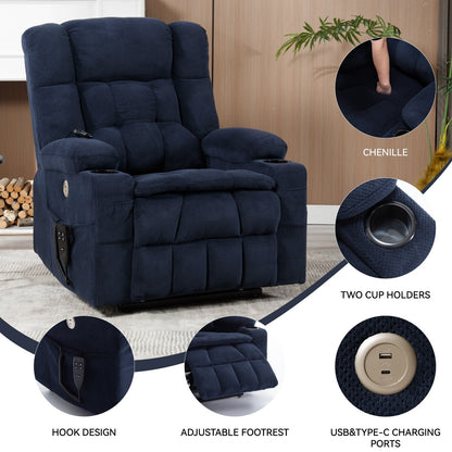 Dual Motor Infinite Position Power Lift Recliner Heavy Duty Motion Mechanism with Lumbar Heat, Cup Holders and Side Pockets