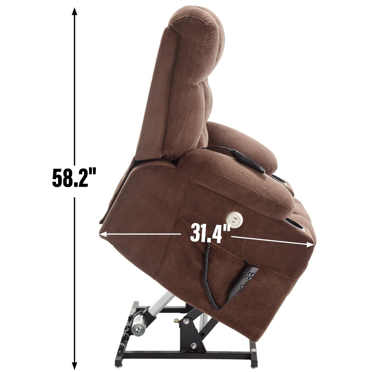 Dual Motor Infinite Position Power Lift Recliner Heavy Duty Motion Mechanism with Lumbar Heat, Cup Holders and Side Pockets