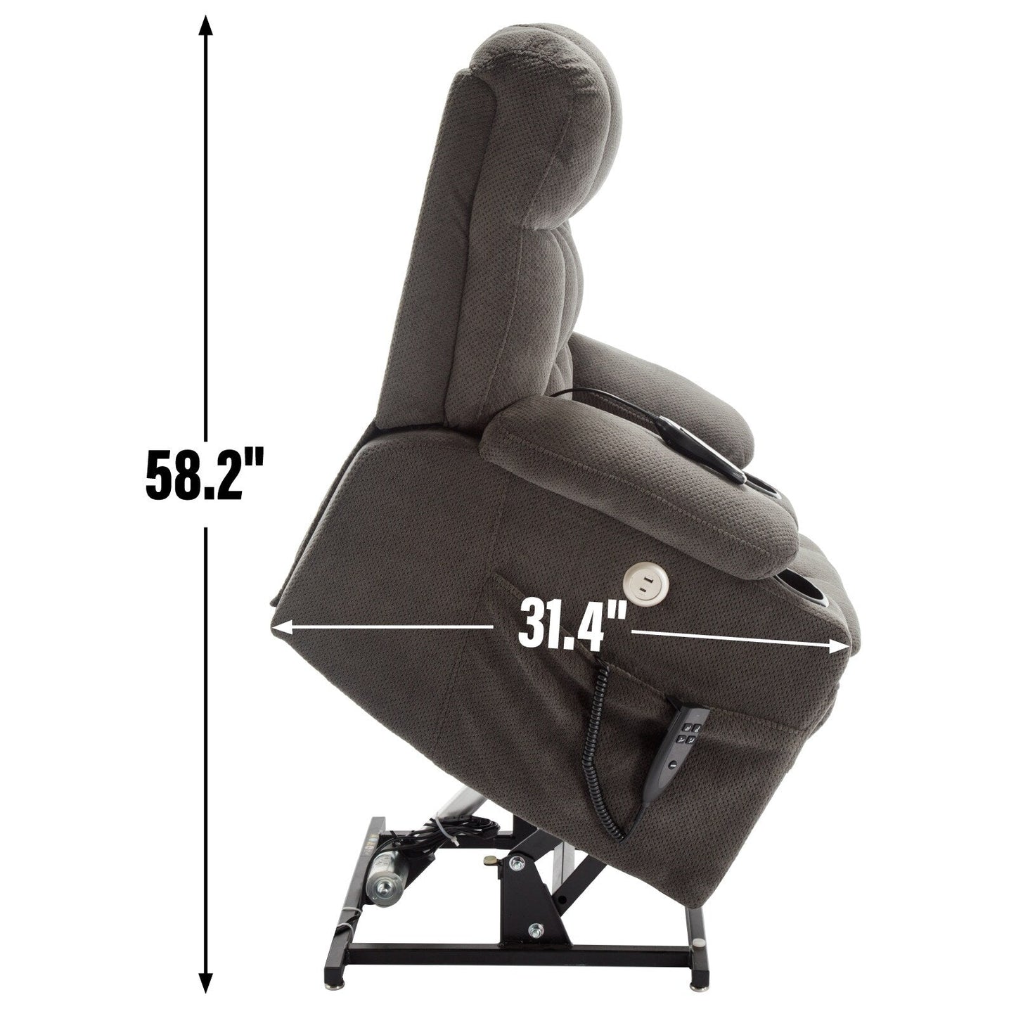 Dual Motor Infinite Position Power Lift Recliner Heavy Duty Motion Mechanism with Lumbar Heat, Cup Holders and Side Pockets