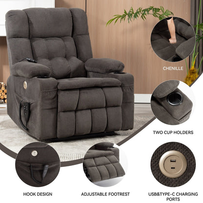 Dual Motor Infinite Position Power Lift Recliner Heavy Duty Motion Mechanism with Lumbar Heat, Cup Holders and Side Pockets
