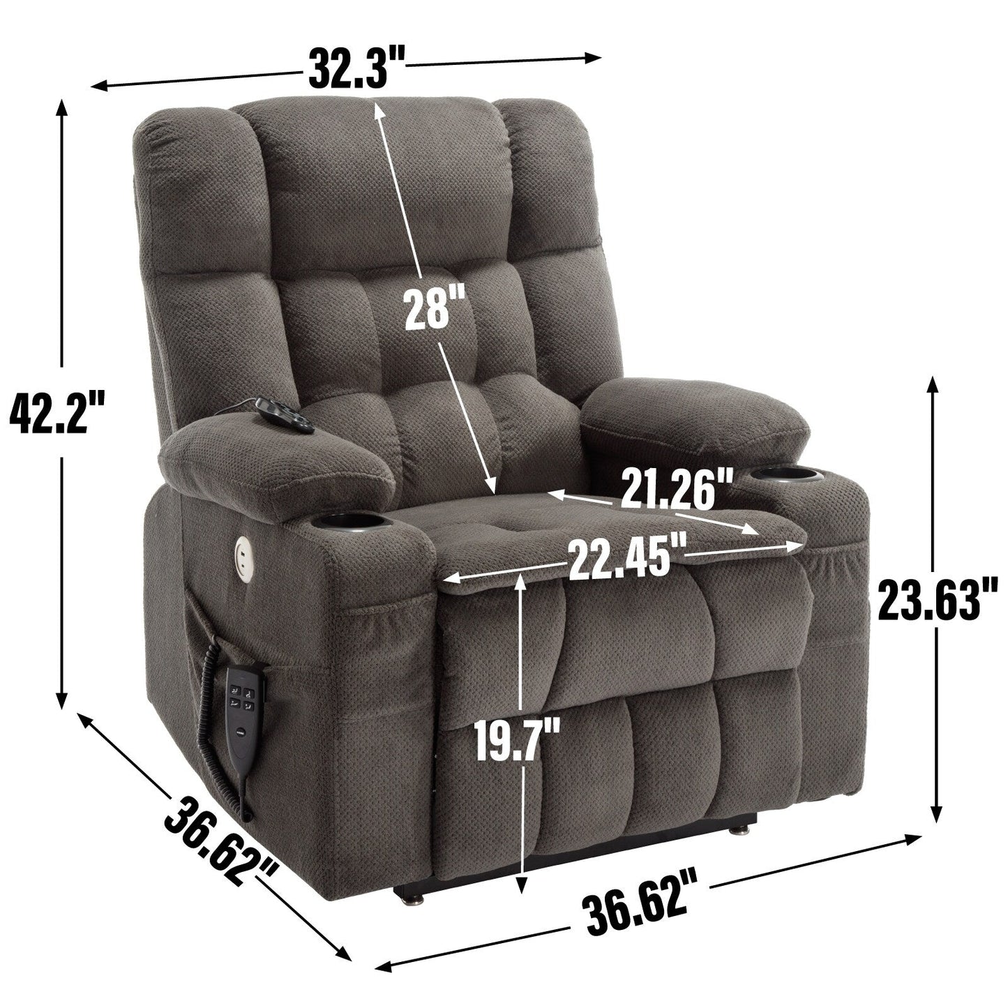 Dual Motor Infinite Position Power Lift Recliner Heavy Duty Motion Mechanism with Lumbar Heat, Cup Holders and Side Pockets