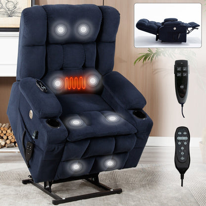 Dual Motor Infinite Position Power Lift Recliner Heavy Duty Motion Mechanism with Lumbar Heat, Cup Holders and Side Pockets