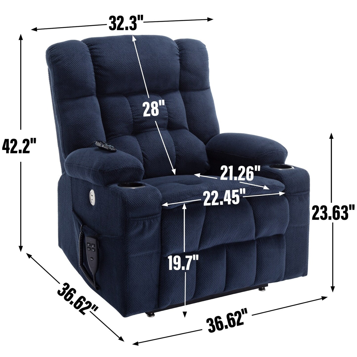 Dual Motor Infinite Position Power Lift Recliner Heavy Duty Motion Mechanism with Lumbar Heat, Cup Holders and Side Pockets