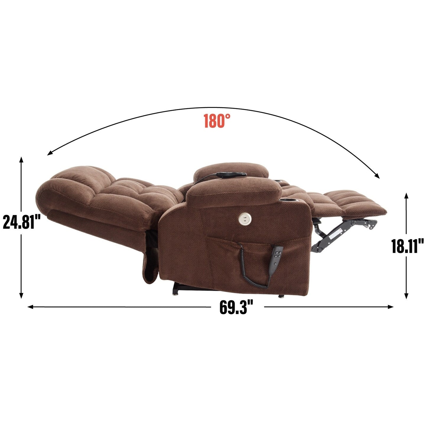 Dual Motor Infinite Position Power Lift Recliner Heavy Duty Motion Mechanism with Lumbar Heat, Cup Holders and Side Pockets