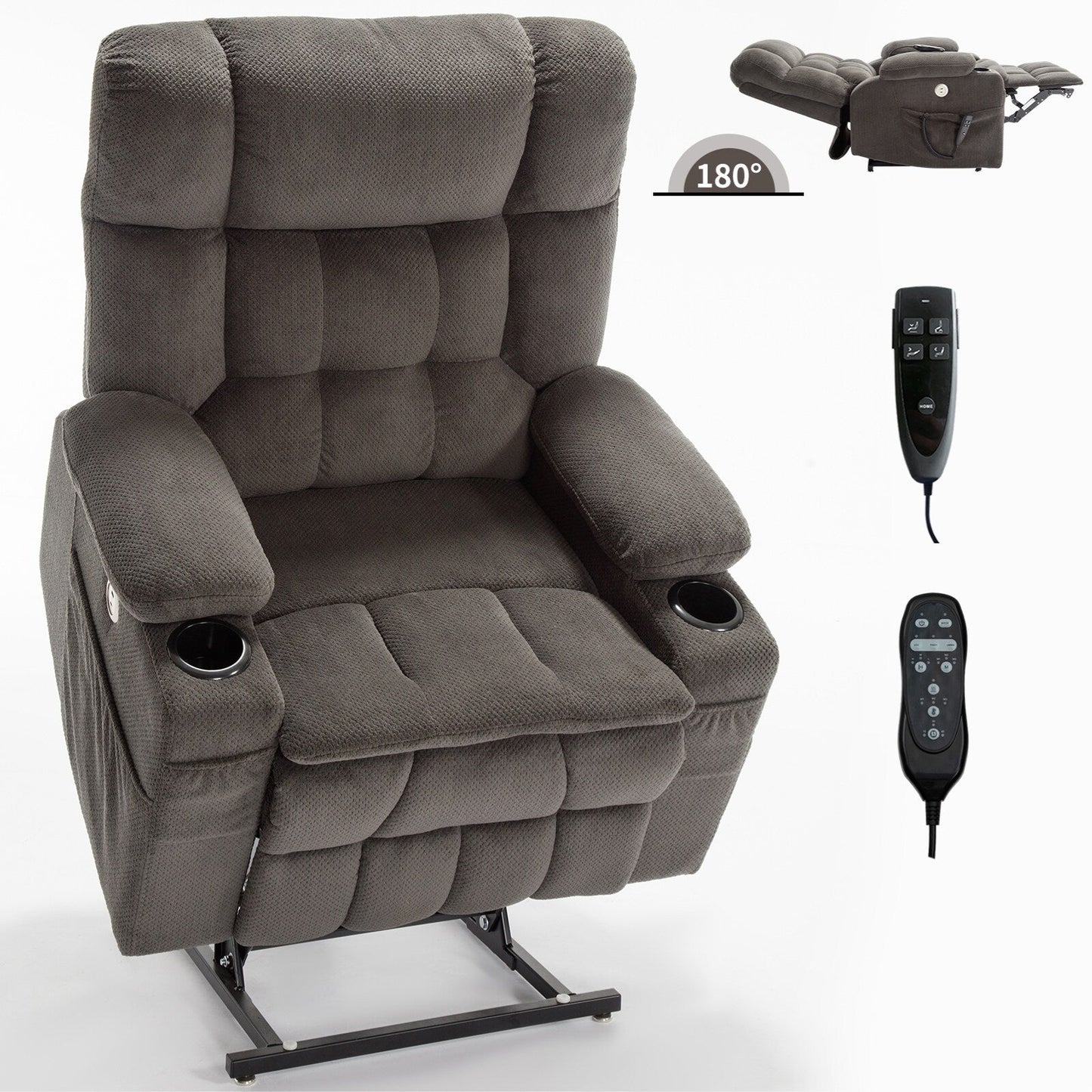 Dual Motor Infinite Position Power Lift Recliner Heavy Duty Motion Mechanism with Lumbar Heat, Cup Holders and Side Pockets