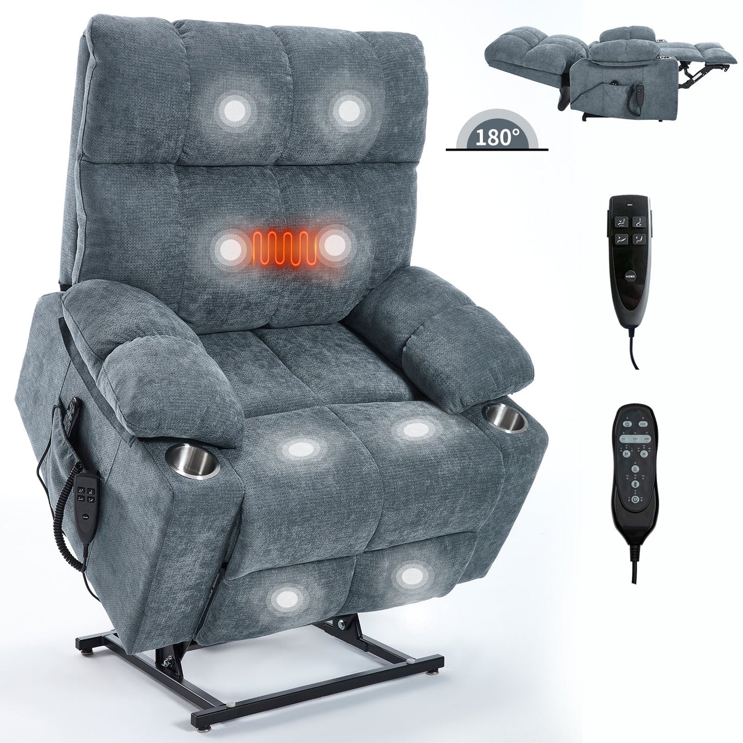 Dual Motor Infinite Position Power Lift Recliner, with 8-Point Vibration Massage and Lumbar Heating,Dual Cup Holders
