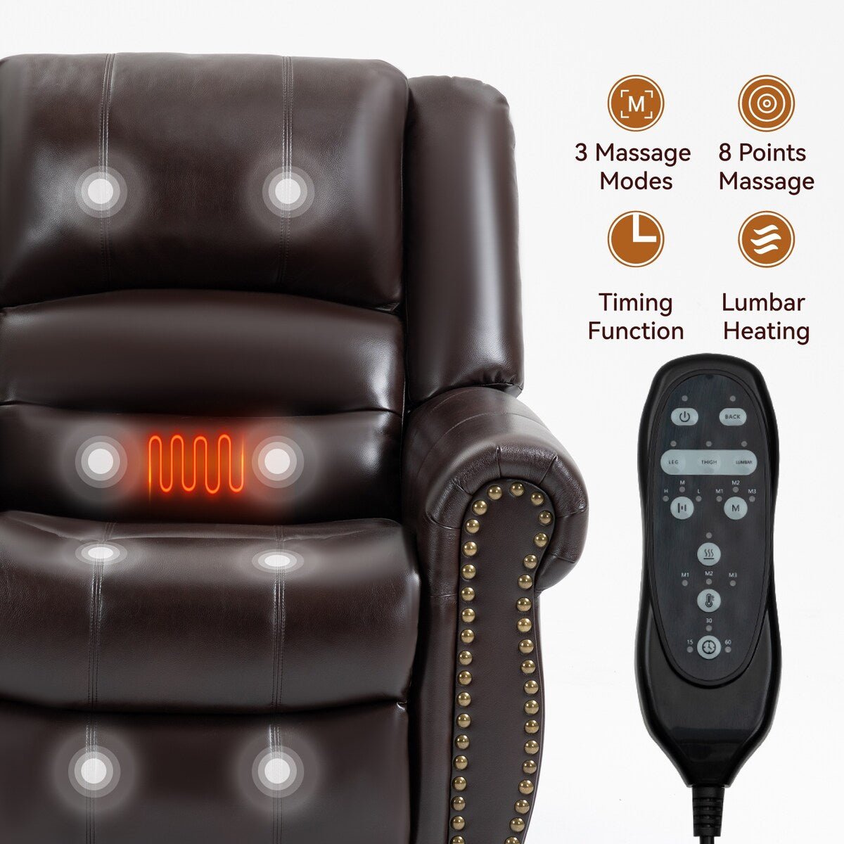 Dual Motor Power Lift Chair, Massage  Heat, USB Ports, PU Leather