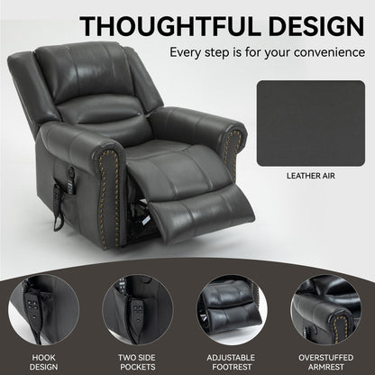 Dual Motor Power Lift Chair, Massage  Heat, USB Ports, PU Leather