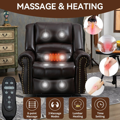 Dual Motor Power Lift Chair, Massage  Heat, USB Ports, PU Leather