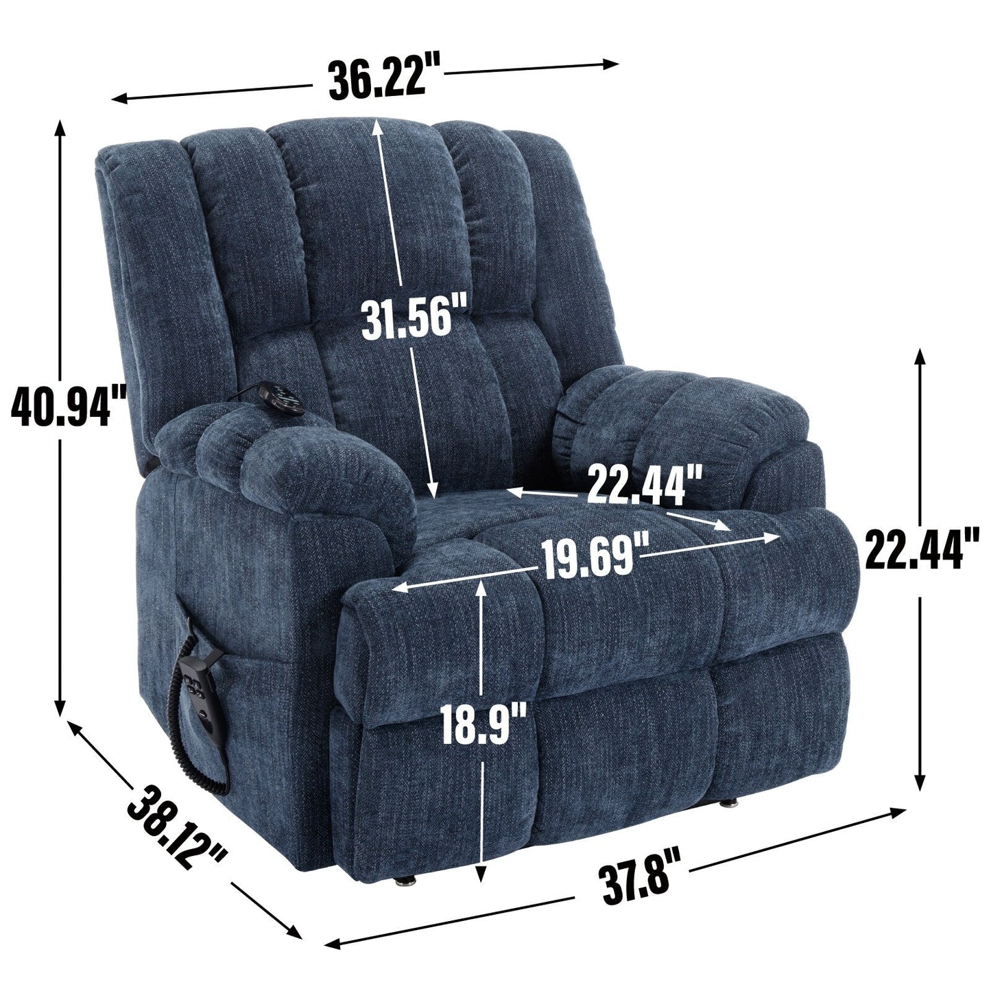 Dual Motor Power Lift Chenille Recliner with Massage and Heat, Lazy Boy Living Room Recliner w/Power-Remote, Infinite Position