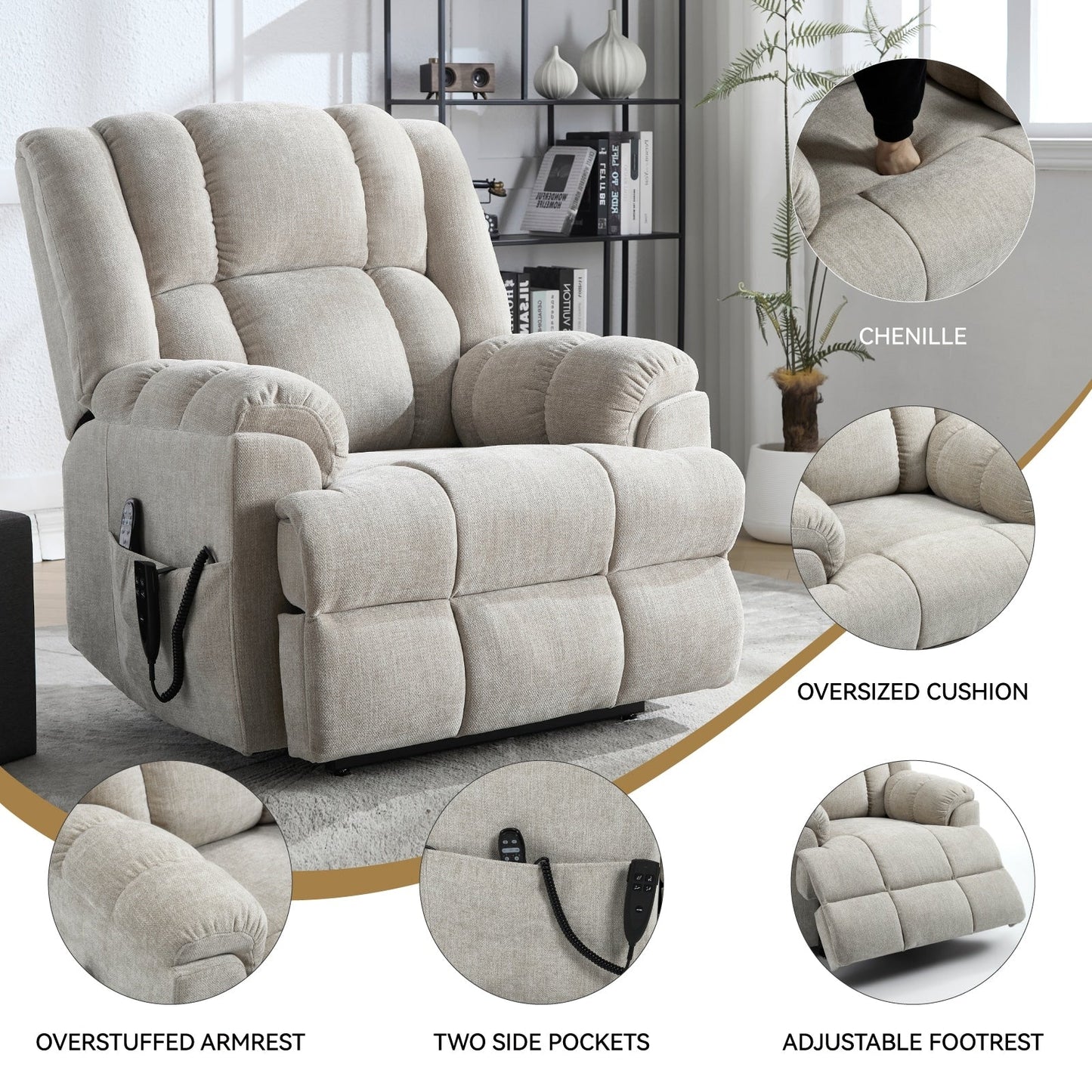 Dual Motor Power Lift Recliner Heat Massage 350 LBS Heavy Duty