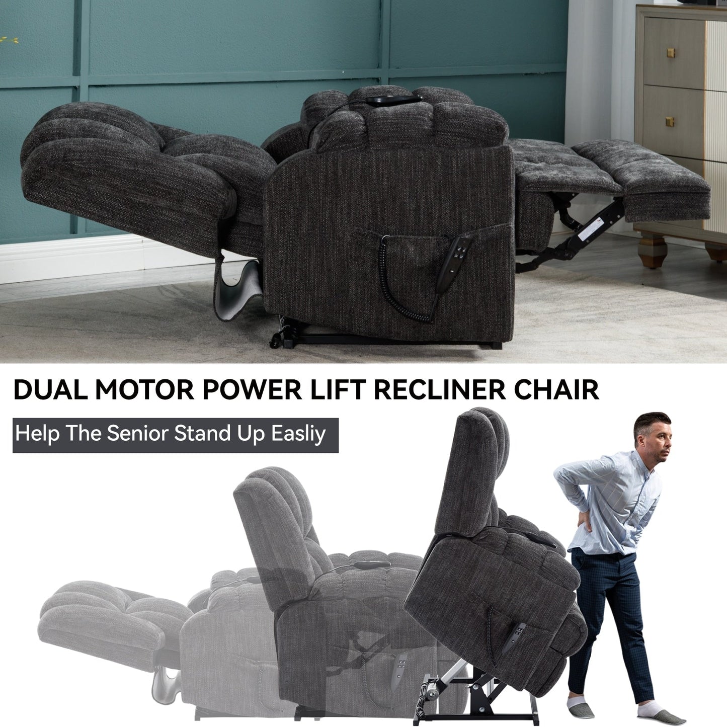 Dual Motor Power Lift Recliner Heat Massage 350 LBS Heavy Duty