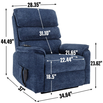 Dual Motor Power Lift Recliner Upholstery Armchair Heat Massage Sofa with Timer Control and Side Pockets, Power Remote