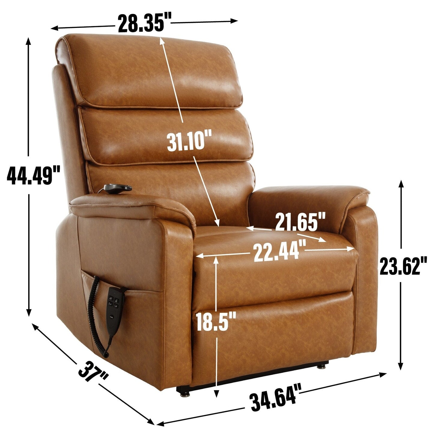 Dual Motor Power Lift Recliner Upholstery Armchair Heat Massage Sofa with Timer Control and Side Pockets, Power Remote