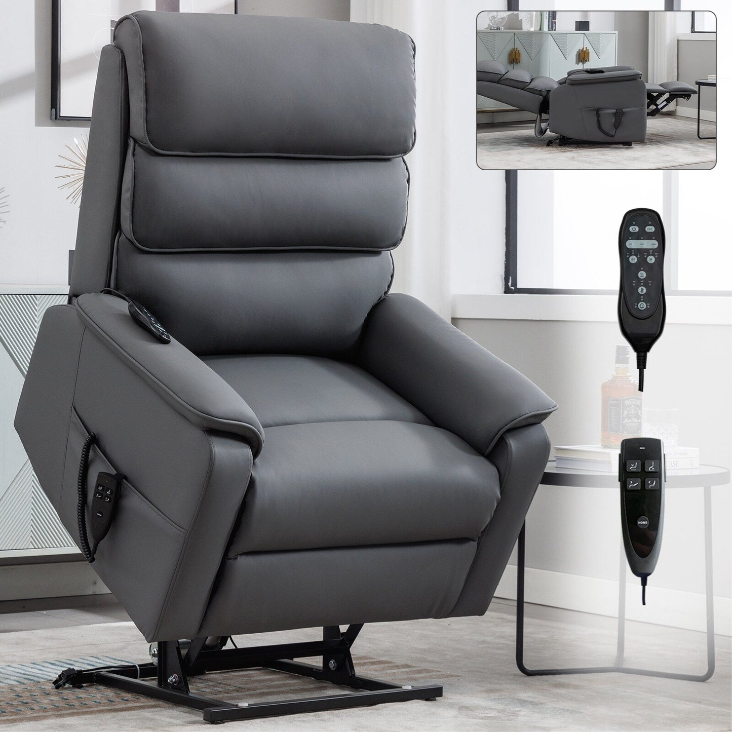 Dual Motor Power Lift Recliner Upholstery Armchair Heat Massage Sofa with Timer Control and Side Pockets, Power Remote