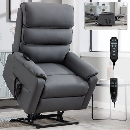 Dual Motor Power Lift Recliner Upholstery Armchair Heat Massage Sofa with Timer Control and Side Pockets, Power Remote