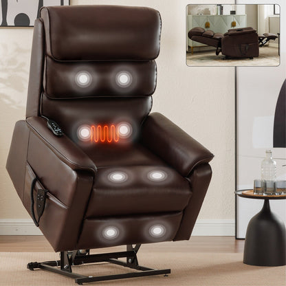 Dual Motor Power Lift Recliner Upholstery Armchair Heat Massage Sofa with Timer Control and Side Pockets, Power Remote