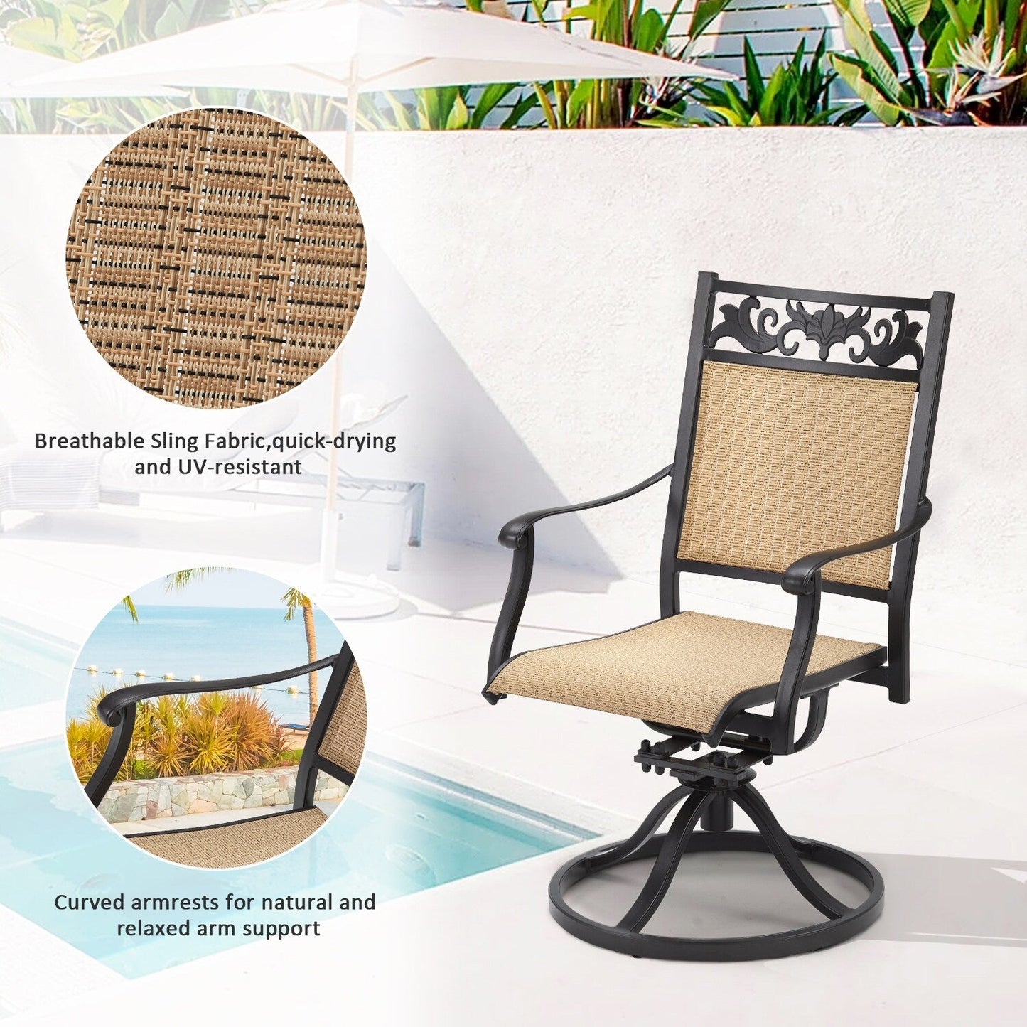 EROMMY Swivel Patio Dining Chairs Set of 2, Outdoor Wicker Aluminum Swivel ChairSwivel Rocker with All-Weather Aluminum Frame