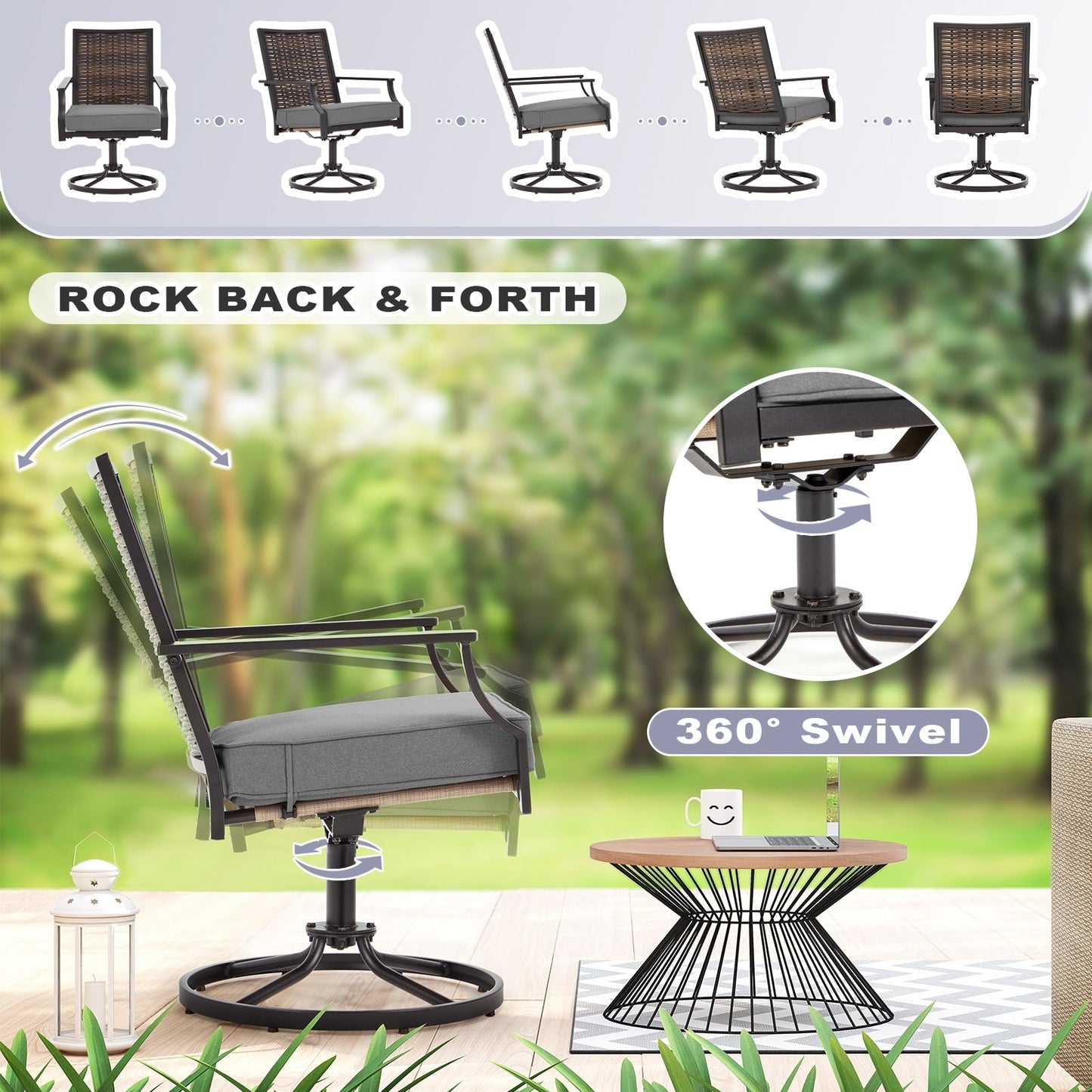 EROMMY Swivel Patio Dining Chairs Set of 2, Outdoor Wicker Aluminum Swivel ChairSwivel Rocker with All-Weather Aluminum Frame