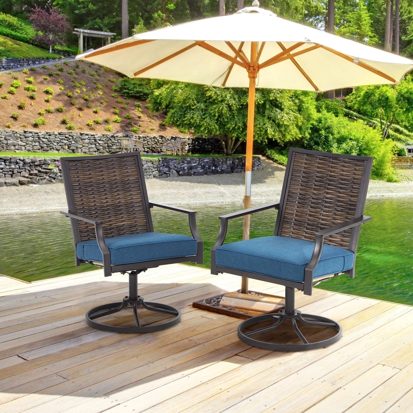 EROMMY Swivel Patio Dining Chairs Set of 2, Outdoor Wicker Aluminum Swivel ChairSwivel Rocker with All-Weather Aluminum Frame