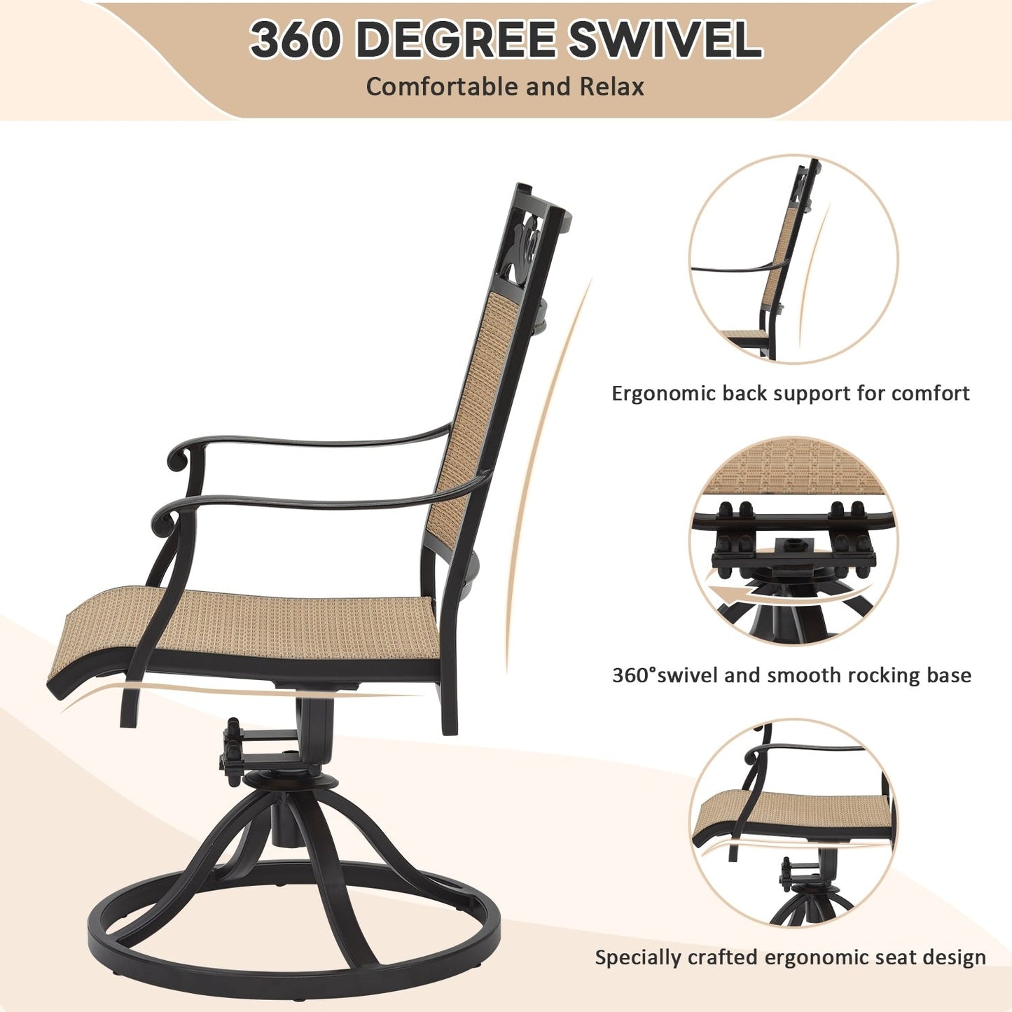 EROMMY Swivel Patio Dining Chairs Set of 2, Outdoor Wicker Aluminum Swivel ChairSwivel Rocker with All-Weather Aluminum Frame